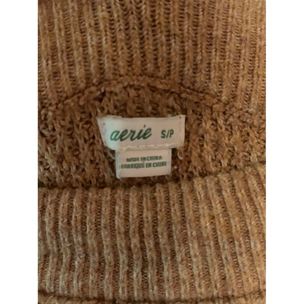 Aerie Waffle Knit Oversized Sweater Tan Brown Crewneck Pullover Womens Small - Picture 3 of 4